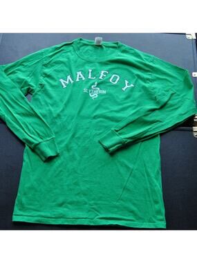 Malfoy Slytherin Green Fruit of the Loom HD Cotton Long Sleeve Shirt Small